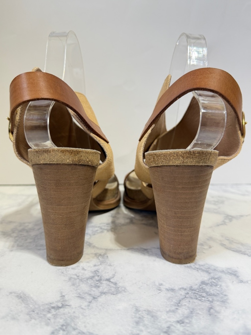 Anthropologie Coque Terra Women's Sanne Leather tan brown block Heels Size 9 - Picture 5 of 10